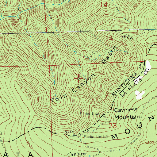 Topographic Map of Twin Canyon Basin, CO