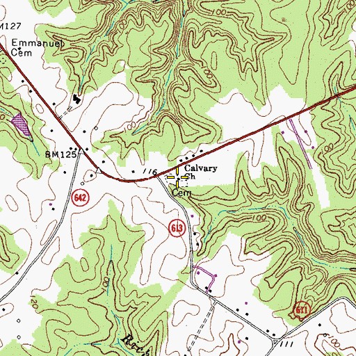 Topographic Map of Calvary Cemetery, VA