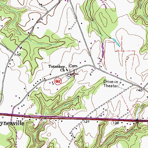 Topographic Map of Totuskey Cemetery, VA