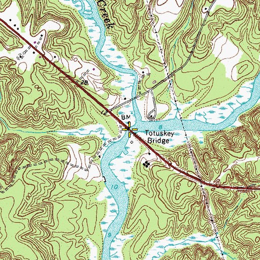 Topographic Map of Totuskey Ferry (historical), VA