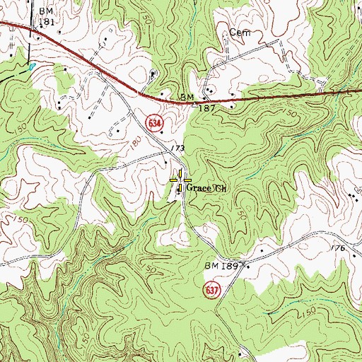 Topographic Map of Grace Cemetery, VA