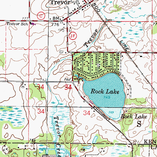 Topographic Map of Rock Lake Dam, WI