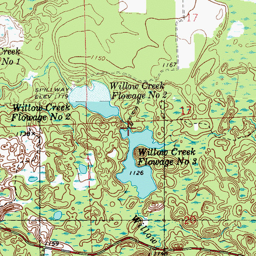 Topographic Map of Willow Creek Flowage Number 3 E12.52 Dam, WI