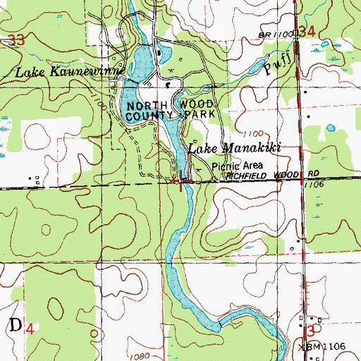 Topographic Map of Lower North Wood County Park 2WP371 Dam, WI