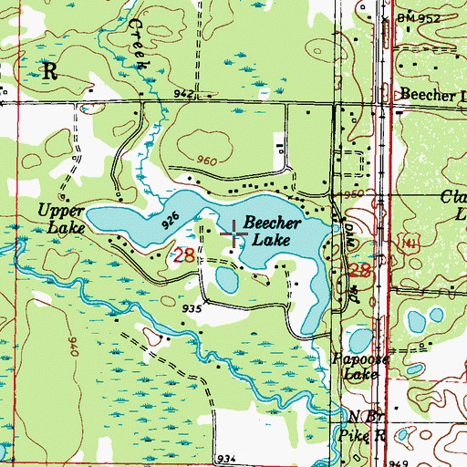 Topographic Map of Beecher Lake, WI
