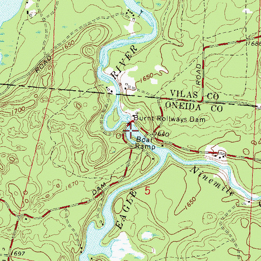 Topographic Map of Burnt Rollways Reservoir, WI