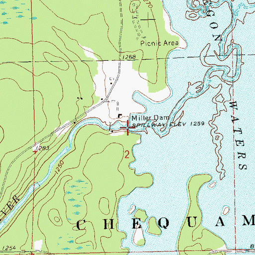 Topographic Map of Chequamegon Waters 2WP2068 Dam, WI