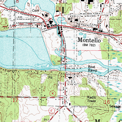 Topographic Map of Montello Dam, WI