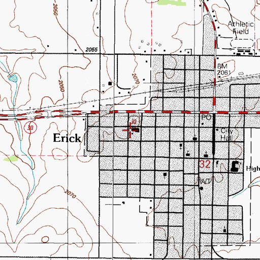 Topographic Map of Erick Elementary School, OK