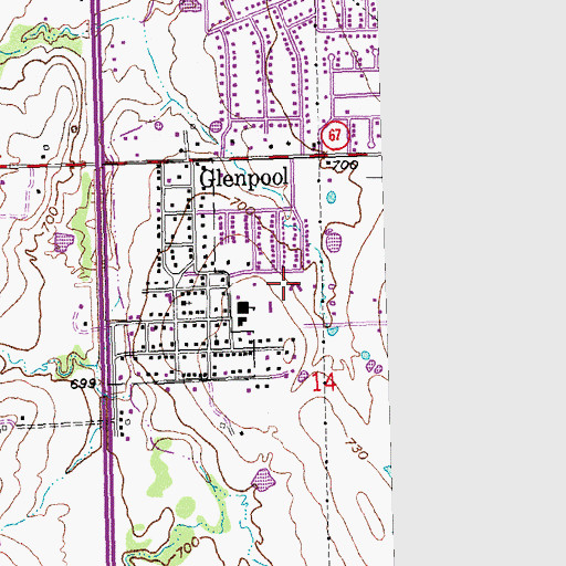 Topographic Map of Glenpool High School, OK