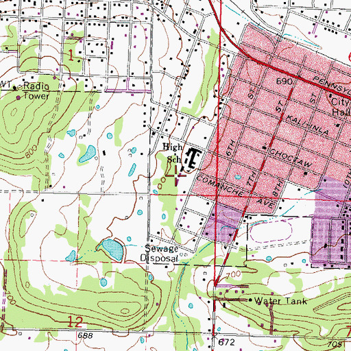 Topographic Map of Hartshorne Junior High School, OK