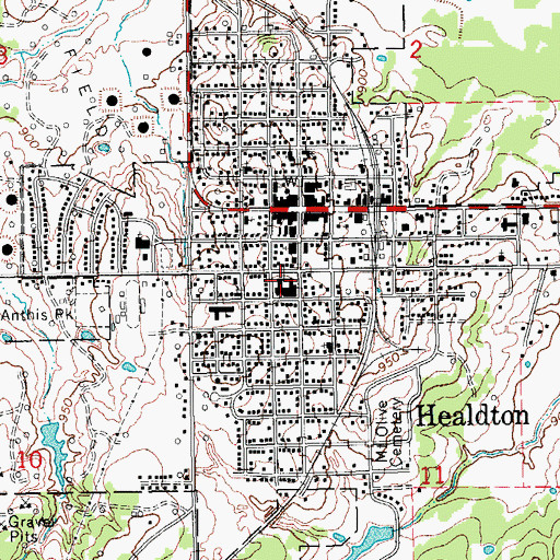 Topographic Map of Healdton High School, OK