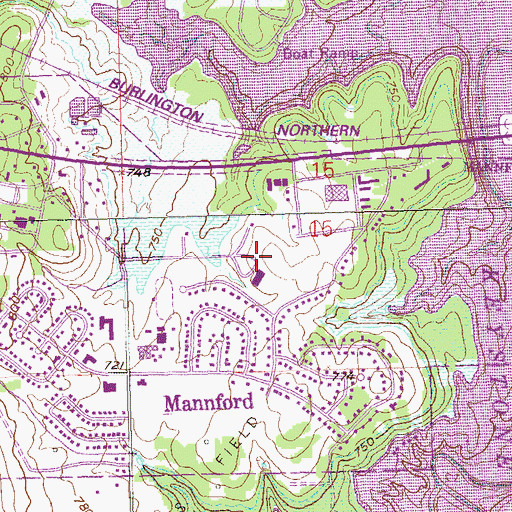Topographic Map of Mannford Middle School, OK