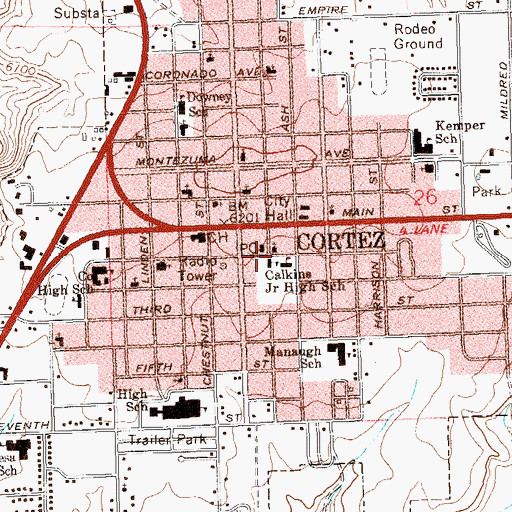 Topographic Map of Montezuma-Cortez School District, CO