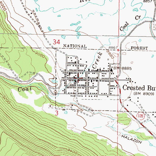 Topographic Map of Crested Butte Post Office, CO