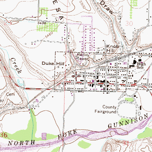 Topographic Map of First Baptist Church of Hotchkiss, CO