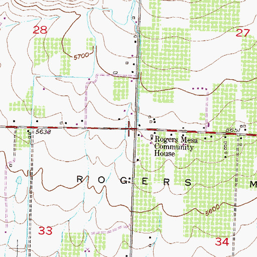 Topographic Map of Rogers Mesa Community House, CO