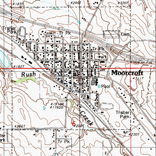 Topographic Map of Moorcroft School, WY