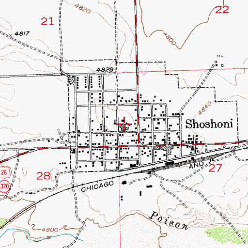 Topographic Map of Shoshoni High School, WY
