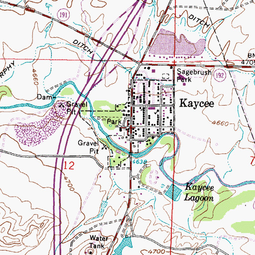 Topographic Map of Kaycee High School, WY