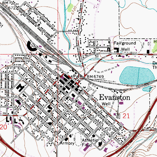 Topographic Map of Evanston High School, WY