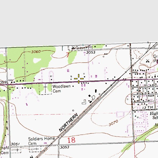 Topographic Map of Columbia Bible Baptist Church, MT