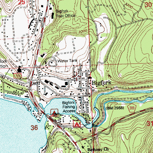 Topographic Map of Bigfork Baptist Church, MT