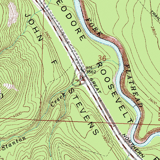 Topographic Map of Stanton Creek Lodge Campground, MT