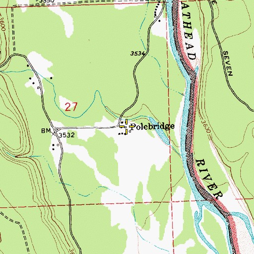 Topographic Map of Polebridge Post Office (historical), MT
