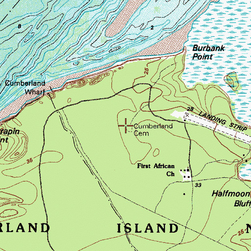 Topographic Map of Cumberland Cemetery, GA