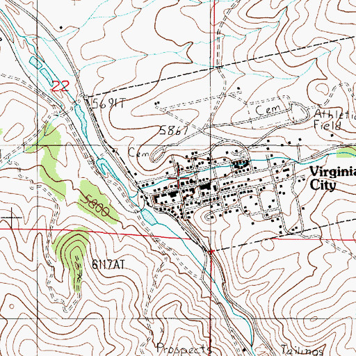Topographic Map of Virginia City School (historical), MT