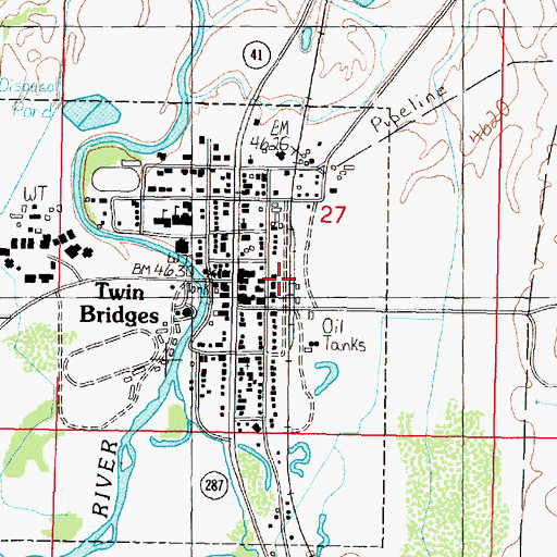 Topographic Map of Twin Bridges, MT