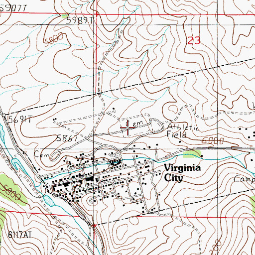 Topographic Map of Virginia City Cemetery, MT
