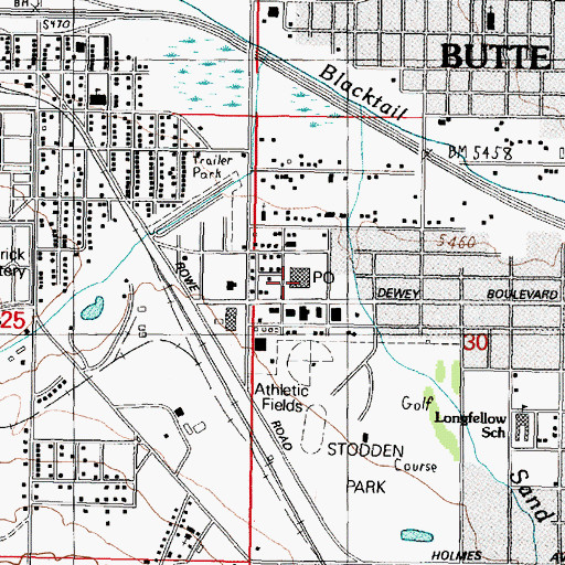 Topographic Map of Butte Post Office, MT