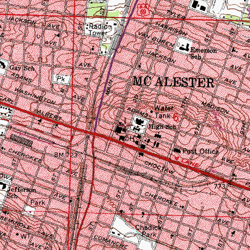 Topographic Map of All Saints Episcopal Church, OK