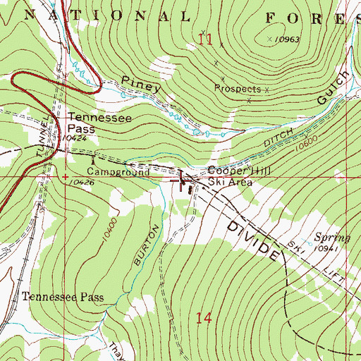 Topographic Map of Ski Cooper, CO