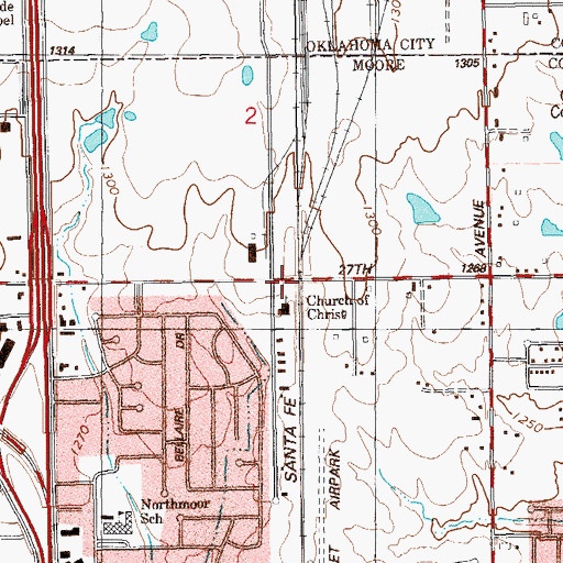 Topographic Map of First Baptist Church of Moore, OK
