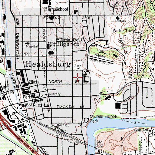 Topographic Map of Healdsburg Elementary School, CA