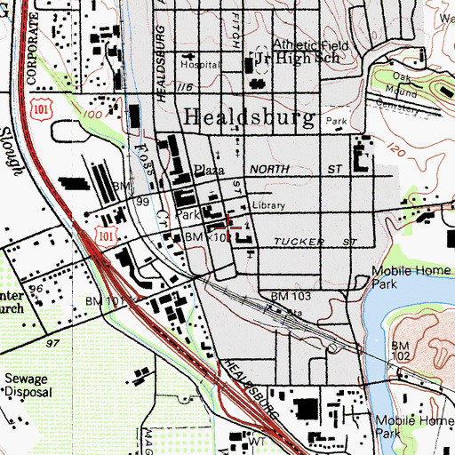 Topographic Map of Healdsburg Federated Church, CA