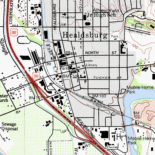 Topographic Map of Healdsburg Grammar School (historical), CA