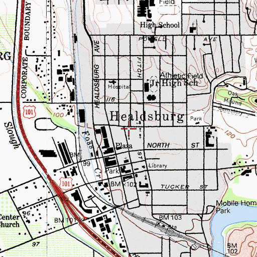 Topographic Map of Seventh Day Adventist Church of Healdsburg, CA