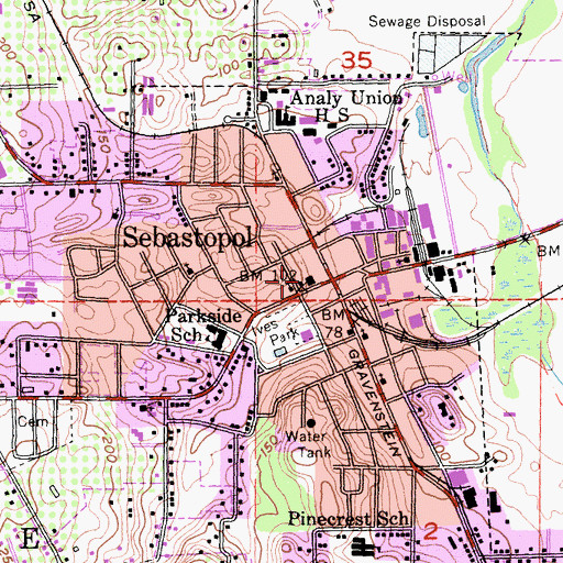 Topographic Map of Sebastopol City Hall, CA