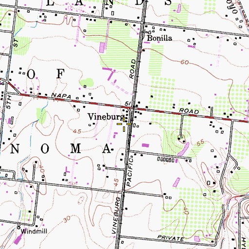 Topographic Map of Vineburg Post Office, CA