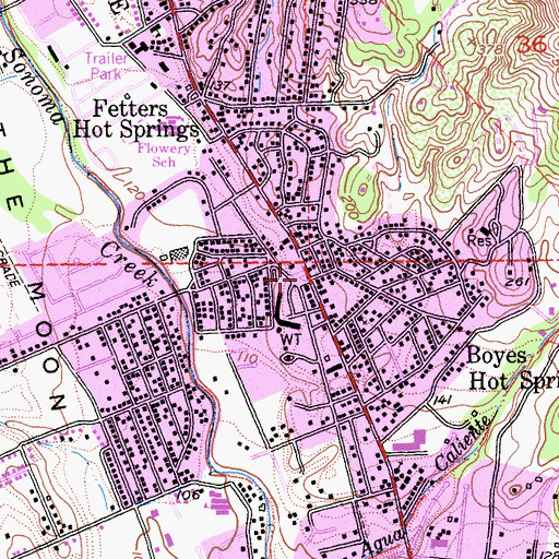 Topographic Map of Boyes Hot Springs Post Office, CA