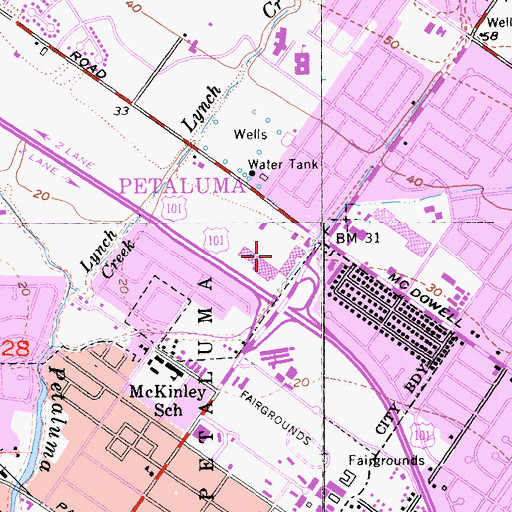 Topographic Map of Petaluma Plaza Shopping Center, CA