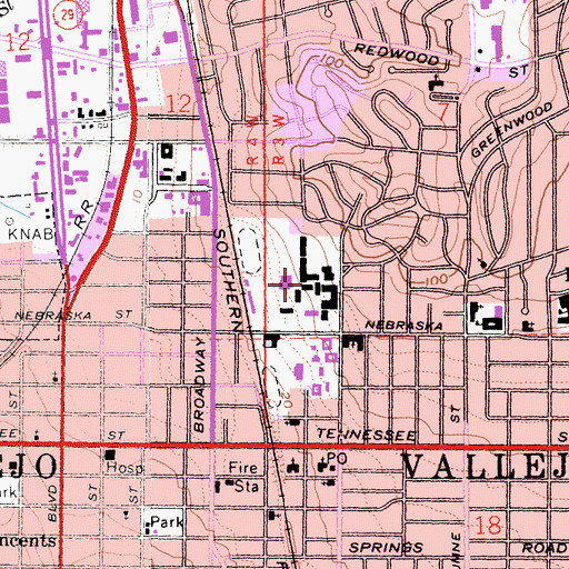 Topographic Map of Vallejo High School, CA