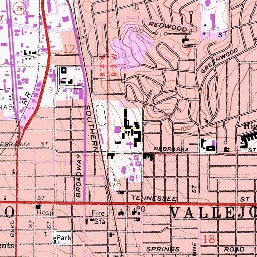 Topographic Map of Vallejo High School, CA