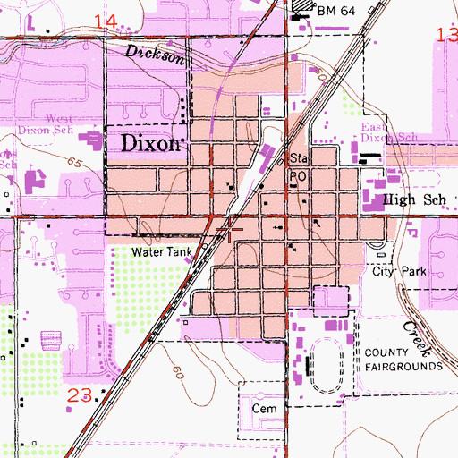 Topographic Map of Dixon Post Office, CA