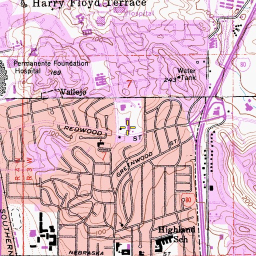 Topographic Map of Flemingtowne Shopping Center, CA