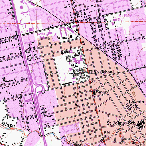Topographic Map of Napa Unified School District Headquarters, CA